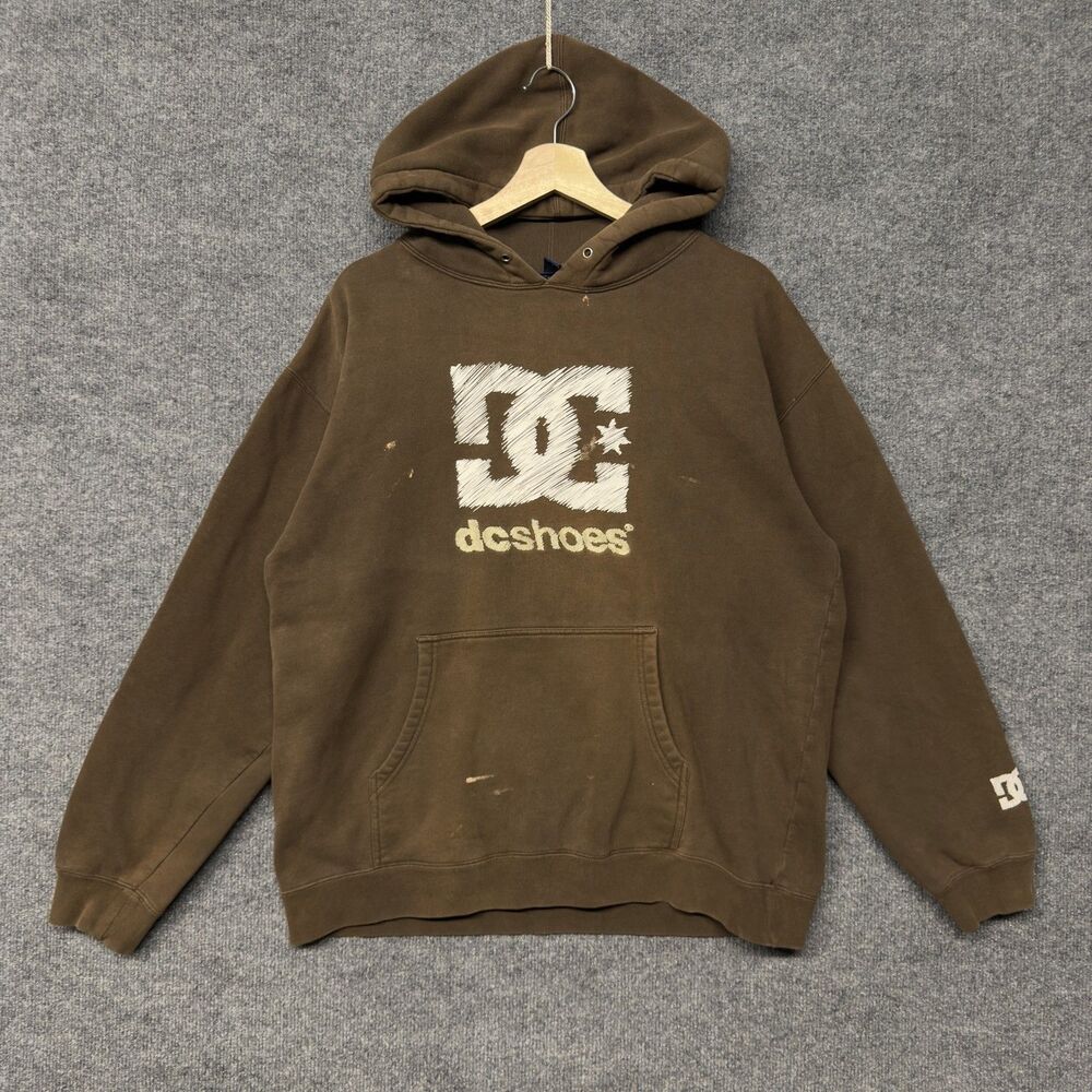 Vintage DC Shoes Hoodie Mens M Brown Fleece Pullover Logo Streetwear Skateboard